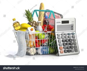 Basket full of grocery items.